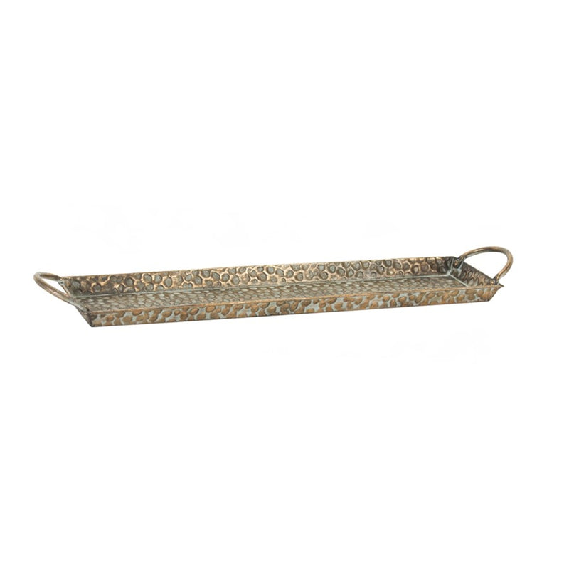 Melrose Hammered Metal Tray/Washed/Handles, Set of 3, Gold/Silver/Blue