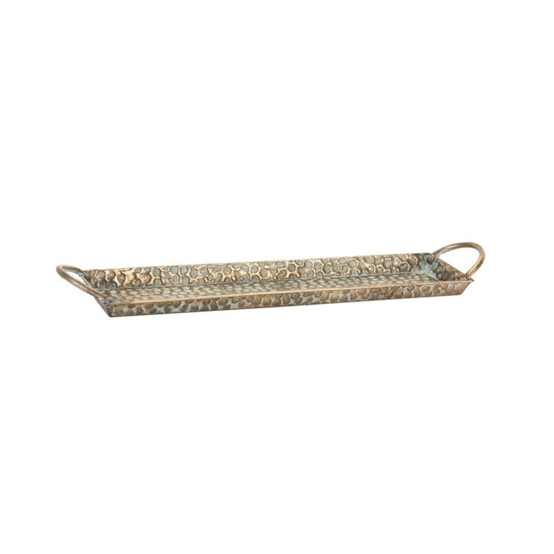 Melrose Hammered Metal Tray/Washed/Handles, Set of 3, Gold/Silver/Blue