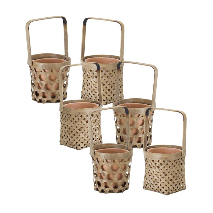 Melrose Woven Bamboo Basket/Terra Cotta Pot Insert, Set of 6, Brown - 78497DS