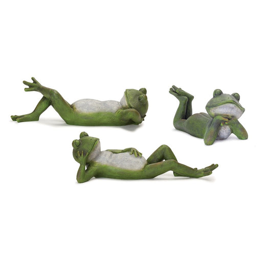 Melrose Lounging Garden Frog Figurine, Set of 3, Green/Grey/Brown - 78564DS