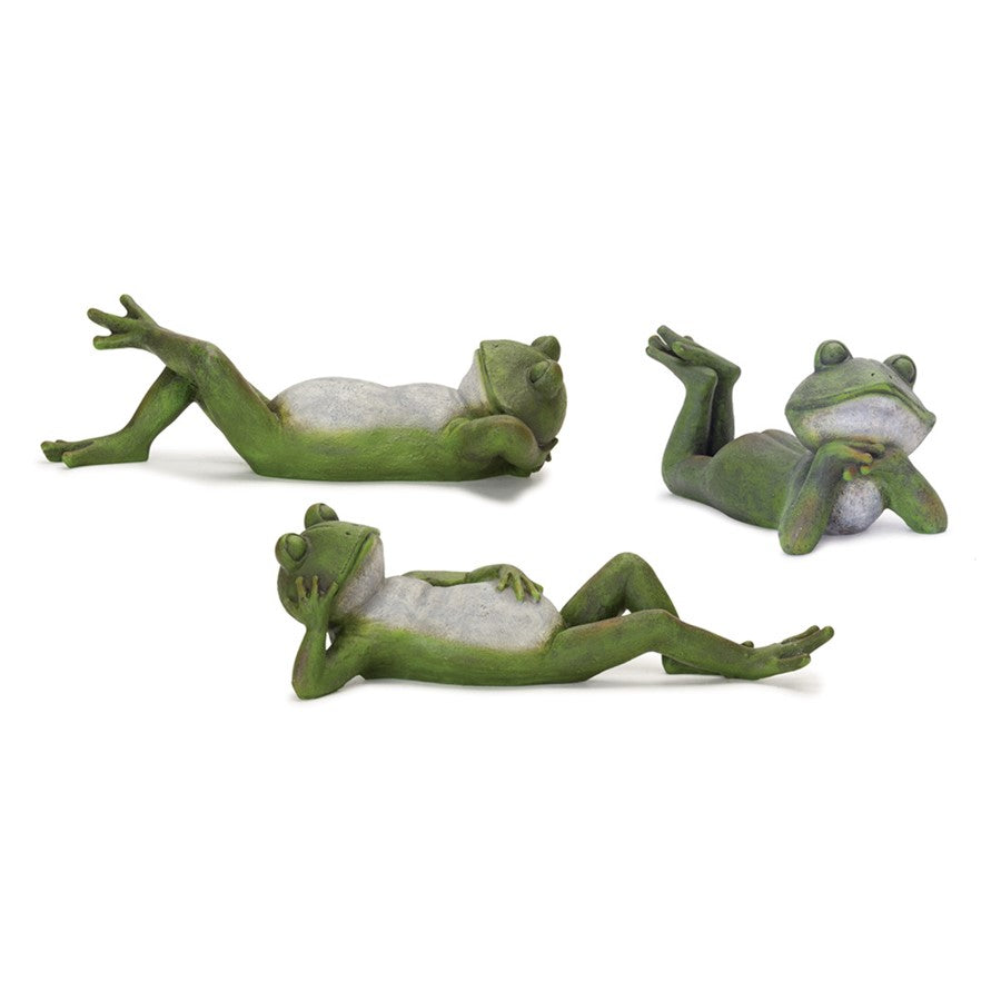 Melrose Lounging Garden Frog Figurine, Set of 3, Green/Grey/Brown - 78564DS