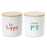 Melrose Stoneware Happy Sentiment Canister/Wood Lid, Set of 2, White/P - 78606DS
