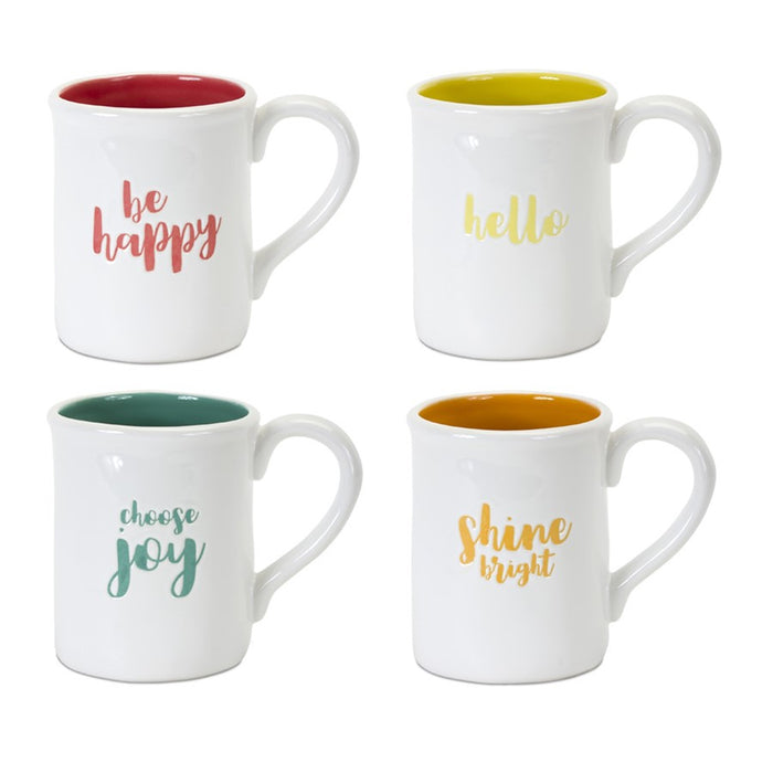 Melrose Stoneware Happy Sentiment Mug, Set of 2, Red/Orange/Yellow - 78607DS