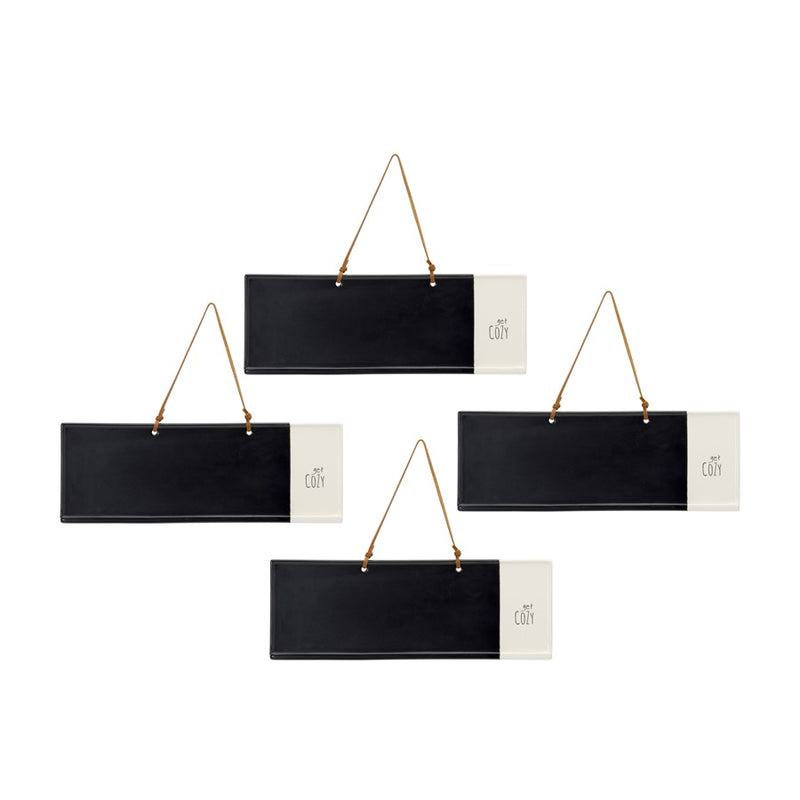 Melrose Black/White Hanging Sentiment Chalkboard, Set of 4, Beige - 78615DS