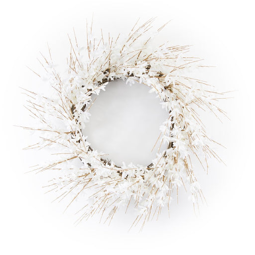 Melrose International Blossom Floral Wreath 25"D, White/Brown - 78632DS