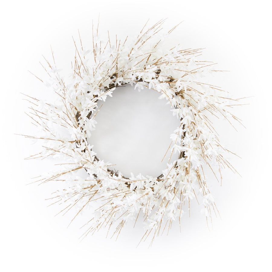 Melrose International Blossom Floral Wreath 25"D, White/Brown - 78632DS