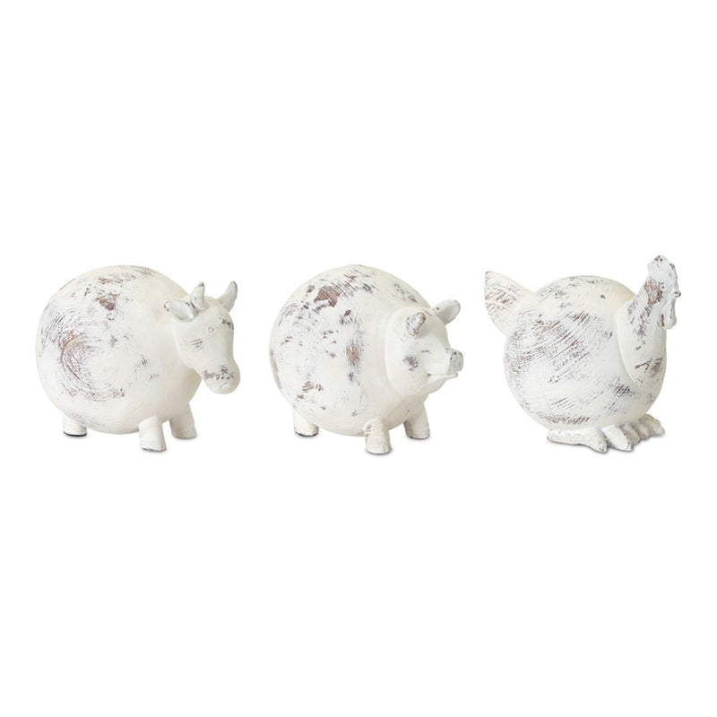 Melrose Weathered Stone Farm Animal Figurine, Set of 3, White - 78749DS