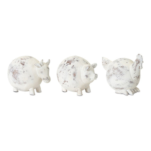 Melrose Weathered Stone Farm Animal Figurine, Set of 3, White - 78749DS