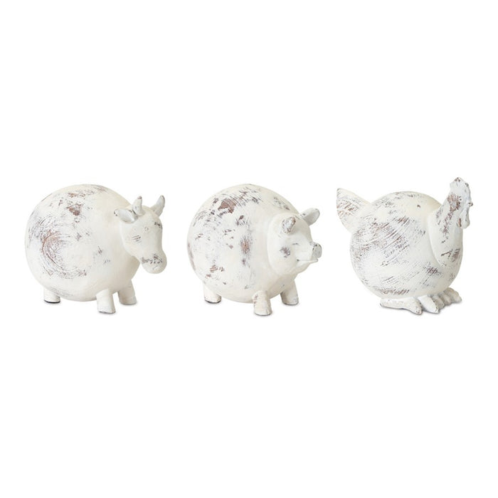 Melrose Weathered Stone Farm Animal Figurine, Set of 3, White - 78749DS