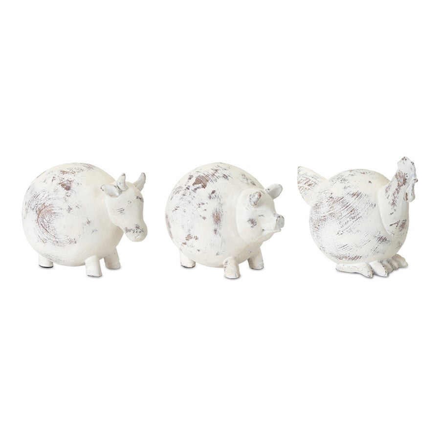Melrose Weathered Stone Farm Animal Figurine, Set of 3, White - 78749DS