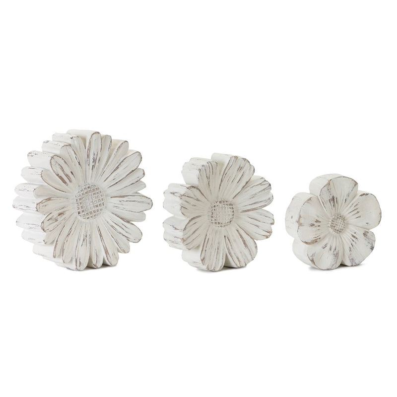 Melrose White Washed Stone Flower Decor (Set of 3), Beige/Brown - 78751DS