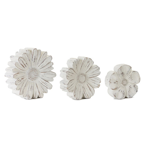 Melrose White Washed Stone Flower Decor, Set of 3, Beige/Brown - 78751DS