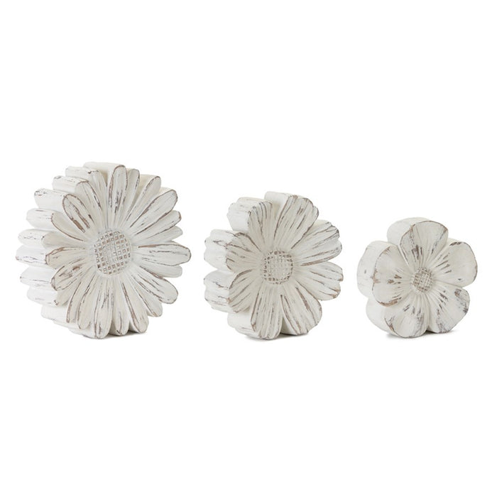 Melrose White Washed Stone Flower Decor, Set of 3, Beige/Brown - 78751DS