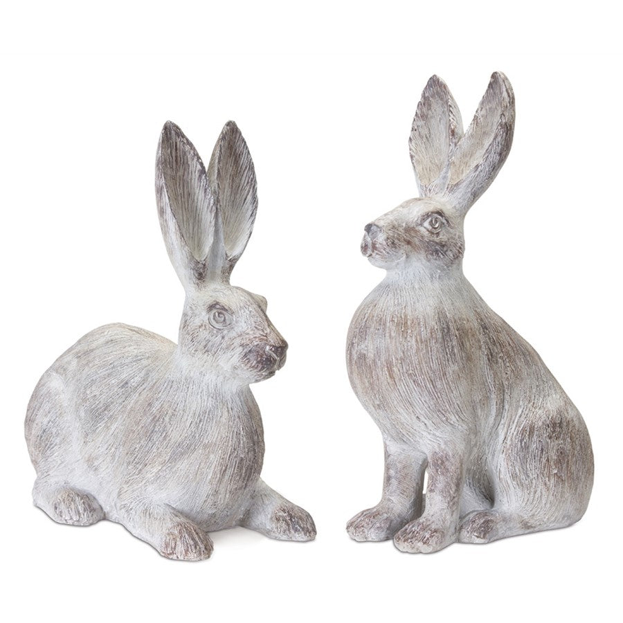 Melrose International Washed Rabbit Statue, Set of 2, Grey/White - 78757DS