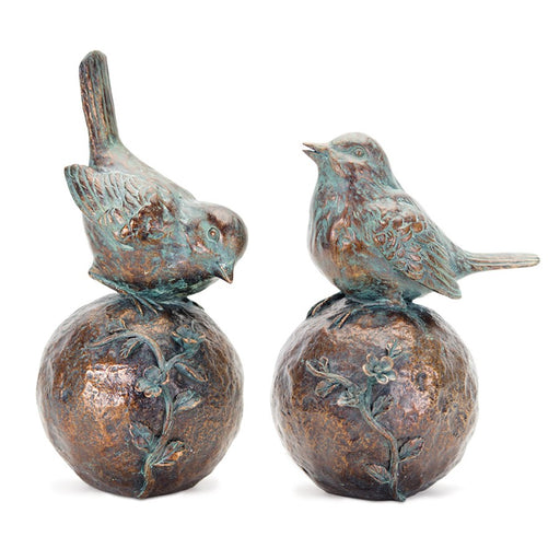 Melrose International Perched Bird on Orb, Set of 2, Bronze/Blue/Brown - 78758DS