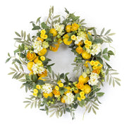 Melrose Lemon Floral Wreath 28"D, Yellow/Green/Brown - 78776DS