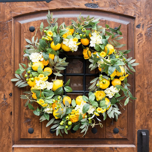 Melrose Lemon Floral Wreath 28"D, Yellow/Green/Brown