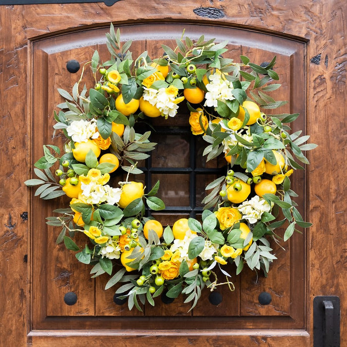 Melrose Lemon Floral Wreath 28"D, Yellow/Green/Brown