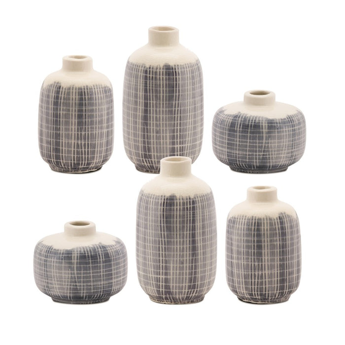 Melrose Mini Terra Cotta Bud Vase Criss Cross Pattern, Set of 6, Blue - 78795DS