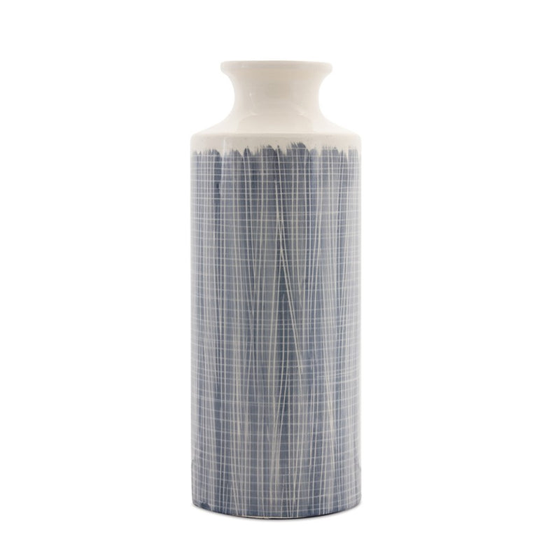 Melrose Terra Cotta Floor Vase Criss Cross Pattern 24.75"H, Blue/White - 78798DS