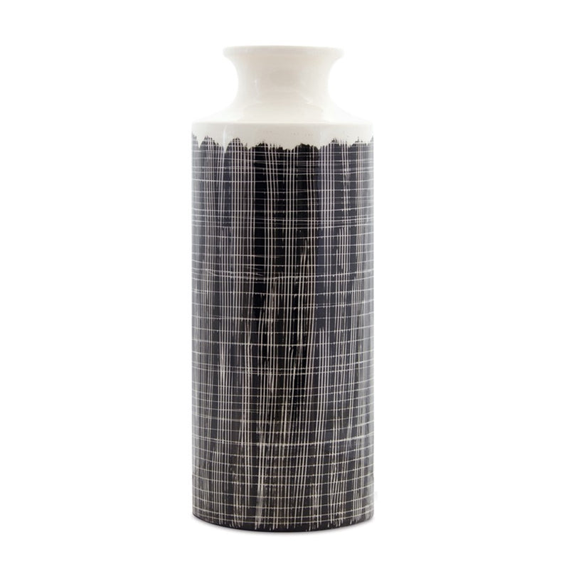 Melrose Terra Cotta Floor Vase Criss Cross Pattern 24.75", Black/White - 78800DS