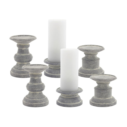 Melrose Terra Cotta Candle Holder Pillars, Set of 3, Grey/White - 78805DS
