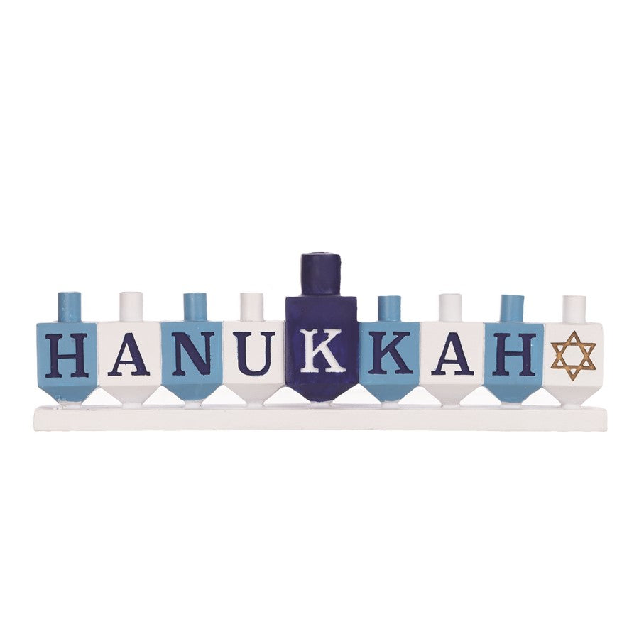 Melrose International Hanukkah Menorah Candle Holder 11"L, Blue/White - 79253DS