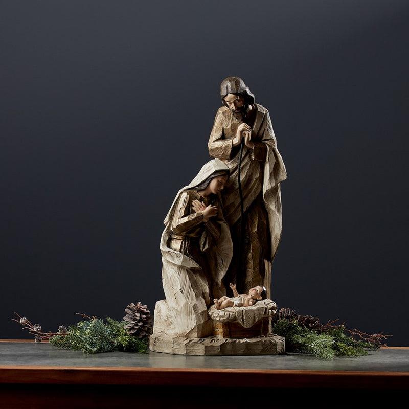 Melrose Holy Family Nativity Scene/Gold 23.25"H, Brown/White/Gold