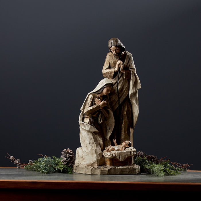 Melrose Holy Family Nativity Scene/Gold 23.25"H, Brown/White/Gold