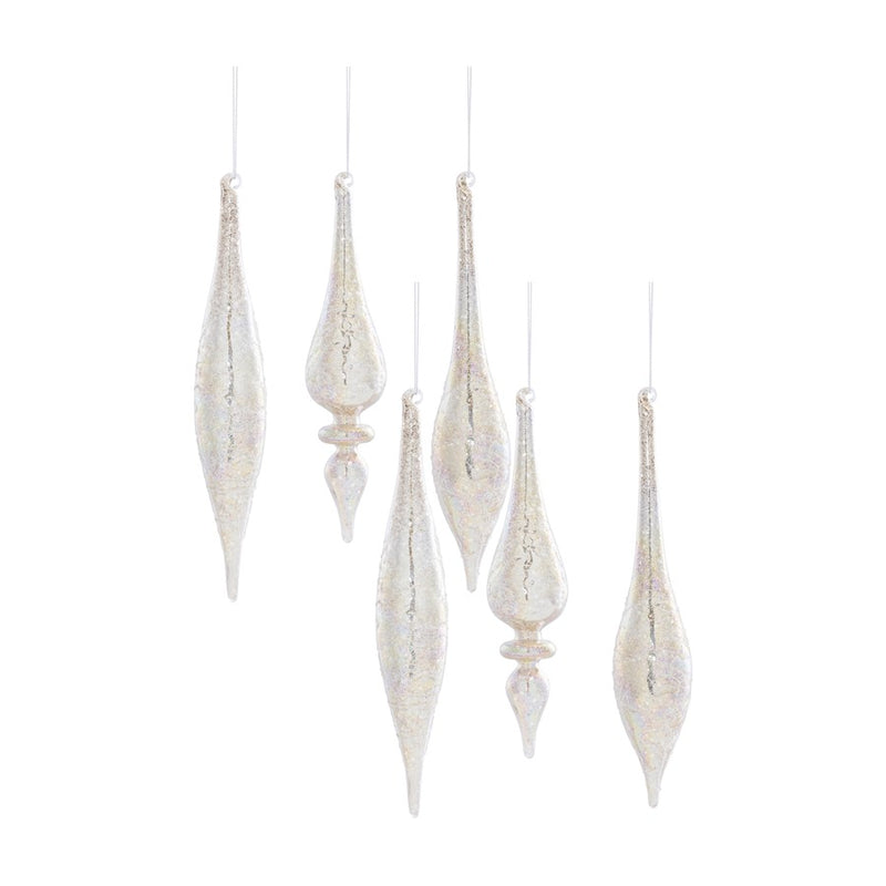 Melrose Glass Drop Ornament, Set of 6, Champagne/Gold/Silver - 80085DS