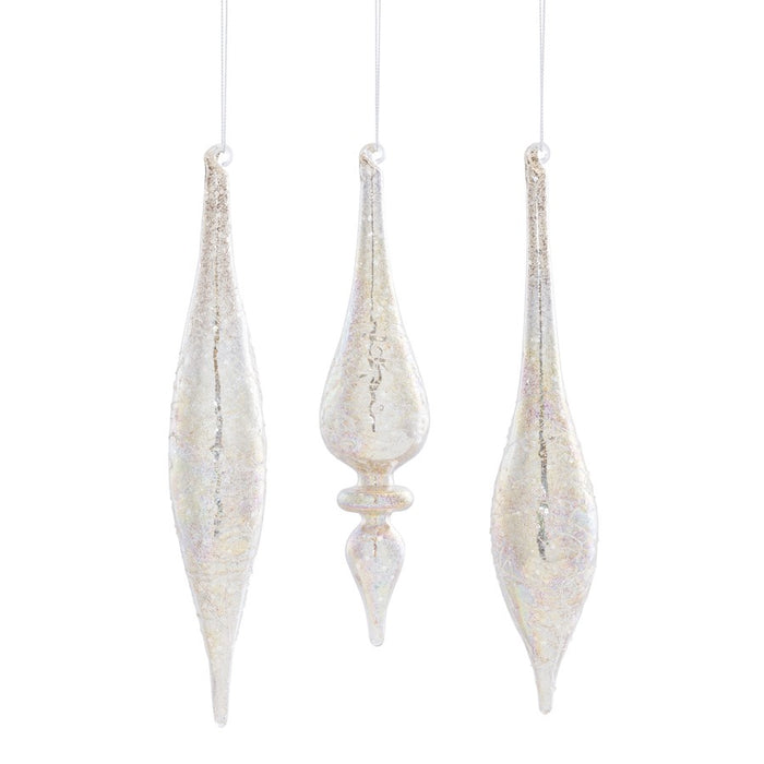 Melrose Glass Drop Ornament, Set of 6, Champagne/Gold/Silver