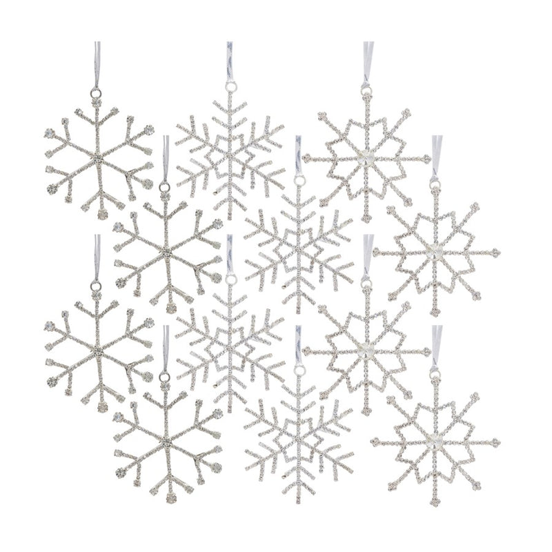 Melrose Jeweled Snowflake/Ribbon Hanger, Set of 12, Silver/CleaRed - 80157DS