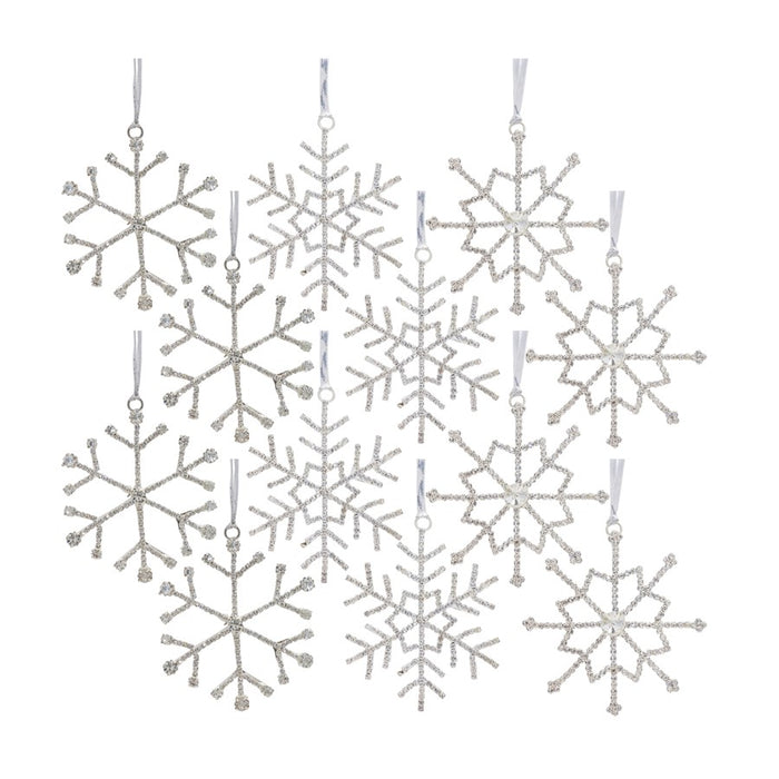 Melrose Jeweled Snowflake/Ribbon Hanger, Set of 12, Silver/CleaRed - 80157DS