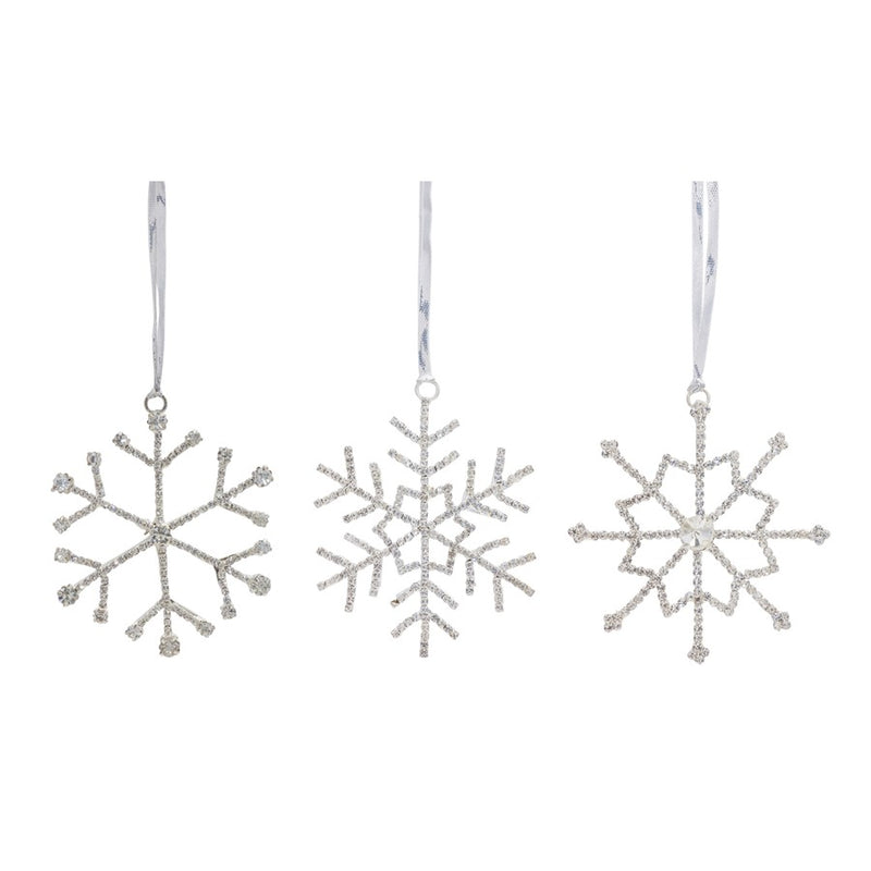 Melrose Jeweled Snowflake/Ribbon Hanger, Set of 12, Silver/CleaRed