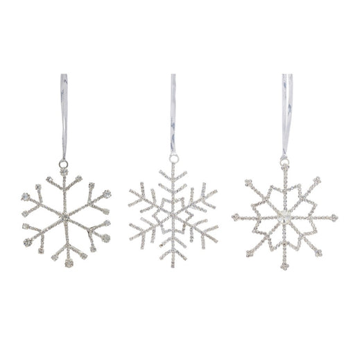Melrose Jeweled Snowflake/Ribbon Hanger, Set of 12, Silver/CleaRed