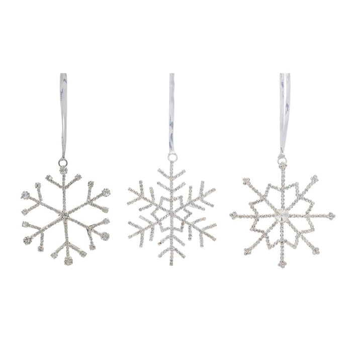 Melrose Jeweled Snowflake/Ribbon Hanger, Set of 12, Silver/CleaRed