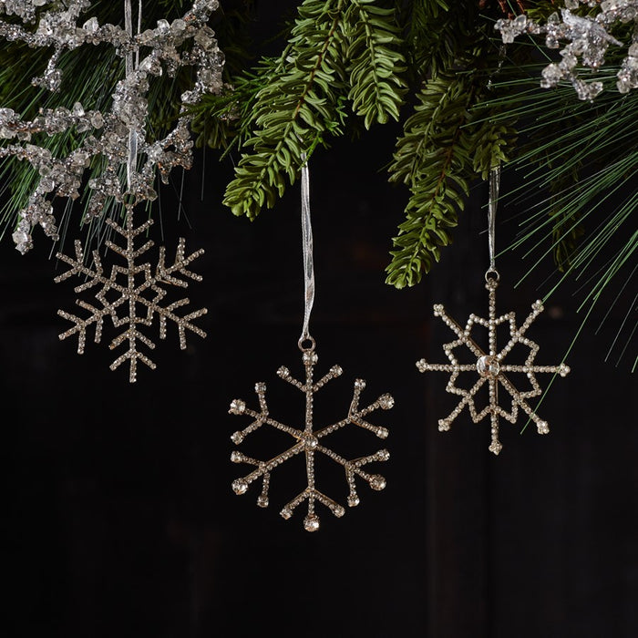 Melrose Jeweled Snowflake/Ribbon Hanger, Set of 12, Silver/CleaRed