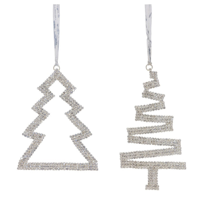 Melrose International Jeweled Pine Tree Ornament, Set of 6, Silver - 80158DS