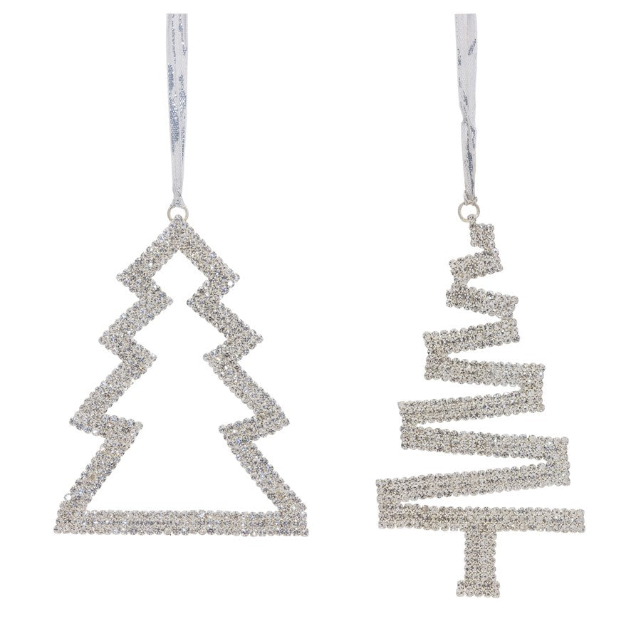 Melrose International Jeweled Pine Tree Ornament, Set of 6, Silver - 80158DS