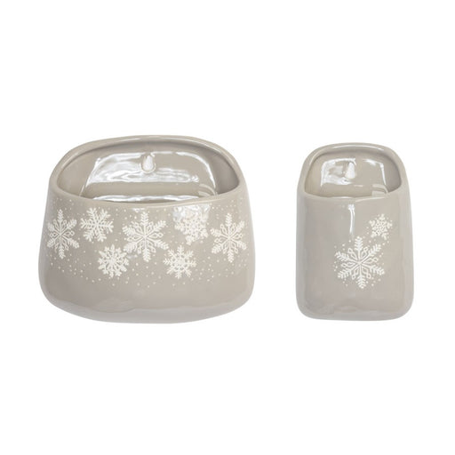 Melrose Stoneware Wall Pocket/Snowflake Design, Set of 2, Grey/White - 80219DS
