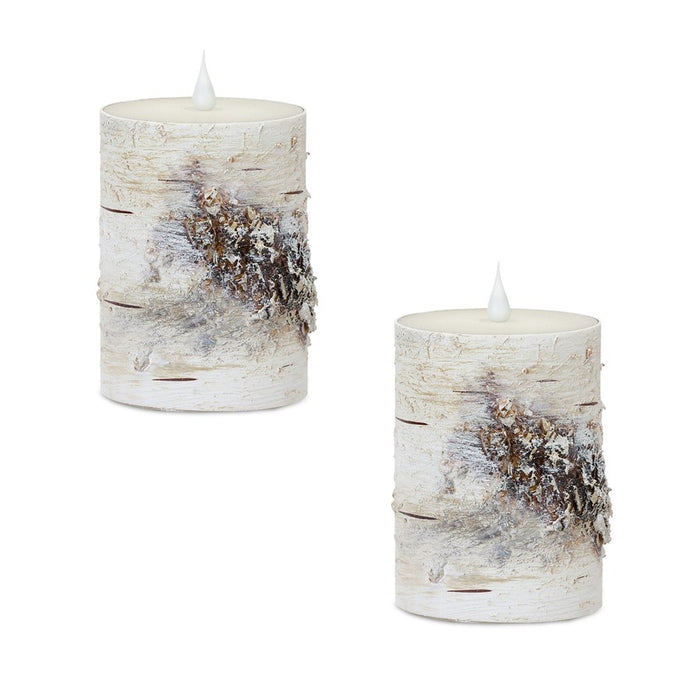 Melrose LED Birch Designer Candle with Remote, Set of 2, Brown/White - 80253DS
