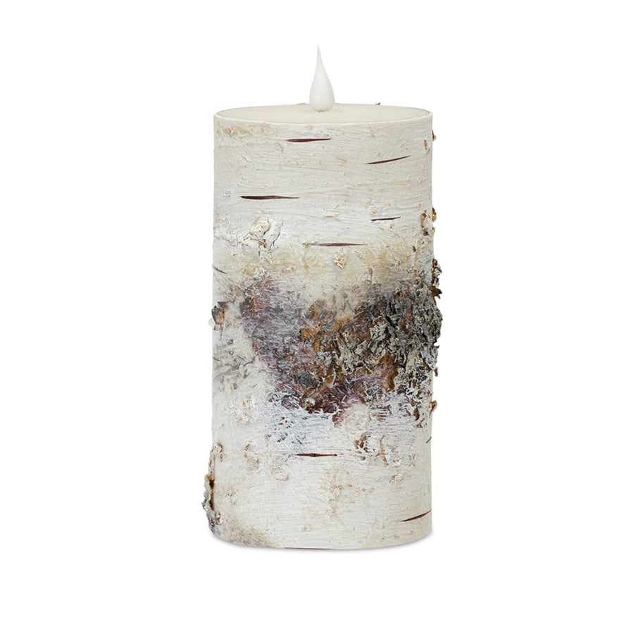 Melrose Int. LED Birch Designer Candle with Remote 7"H, Brown/White - 80254DS