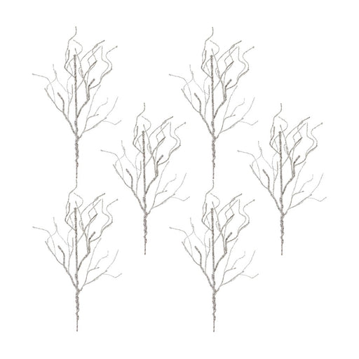 Melrose International Silver Twig Branch, Set of 6, Silver - 80280DS