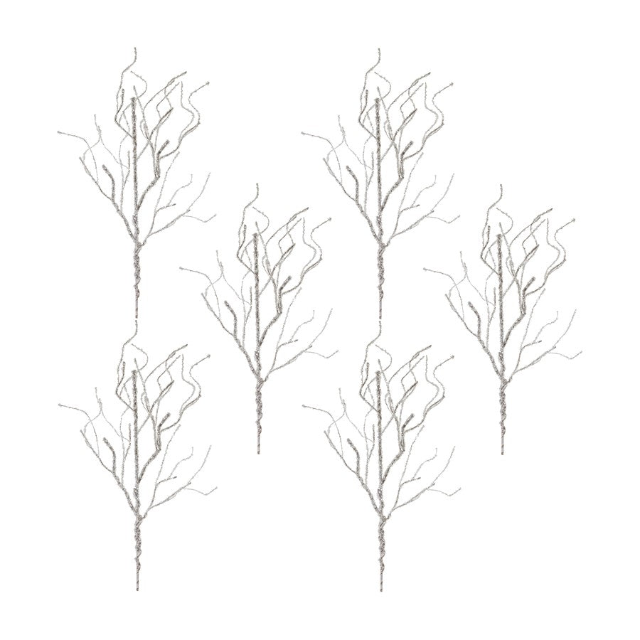 Melrose International Silver Twig Branch, Set of 6, Silver - 80280DS