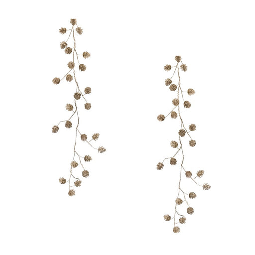 Melrose Frosted Pine Cone Twig Garland, Set of 2, Champagne - 80327DS