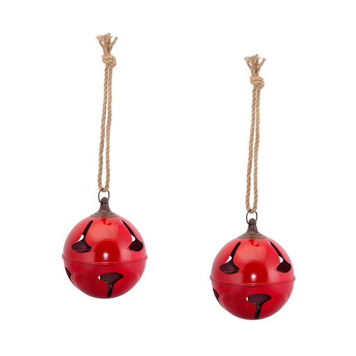 Melrose Red Metal Sleigh Bell/Jute Hanger, Set of 2, Red/Brown - 80440DS