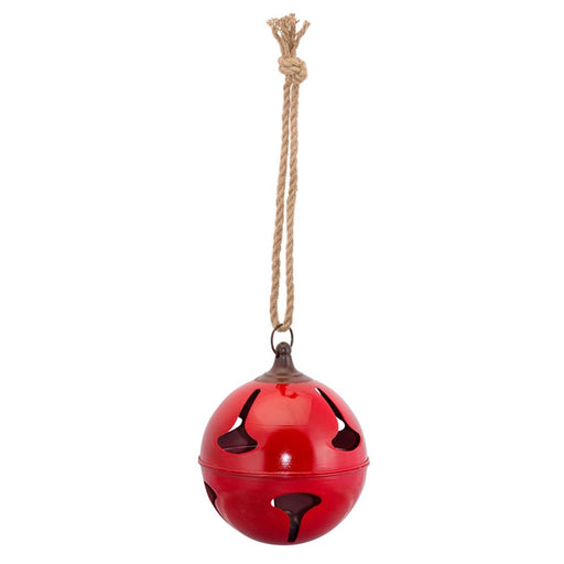 Melrose Red Metal Sleigh Bell/Jute Hanger, Set of 2, Red/Brown
