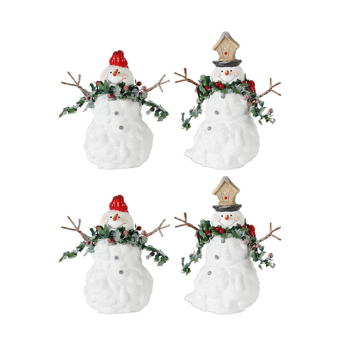 Melrose Terra Cotta Melted Snowman Family/Bird/Pine Accents, Set of 2 - 80478DS