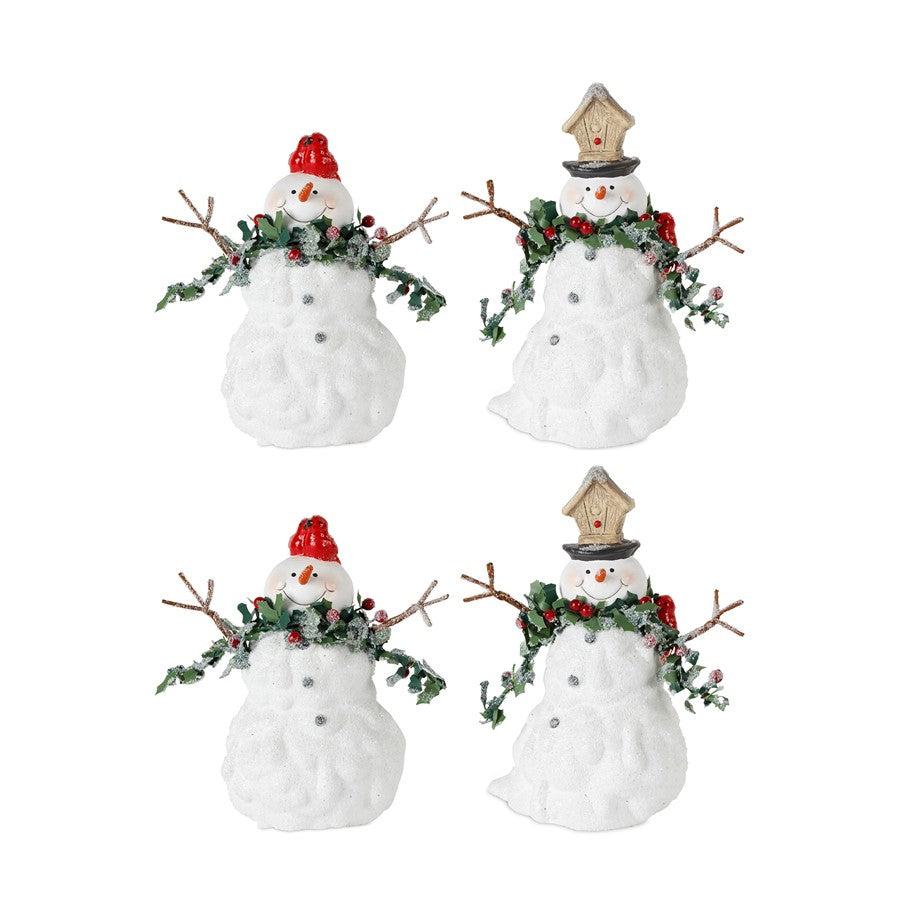 Melrose Terra Cotta Melted Snowman Family/Bird/Pine Accents, Set of 2 - 80478DS