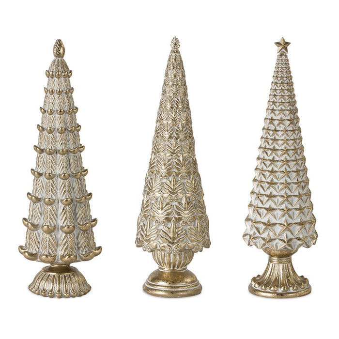 Melrose Int. Geo Holiday Tree/Gold, Set of 3, Gold/White - 80481DS